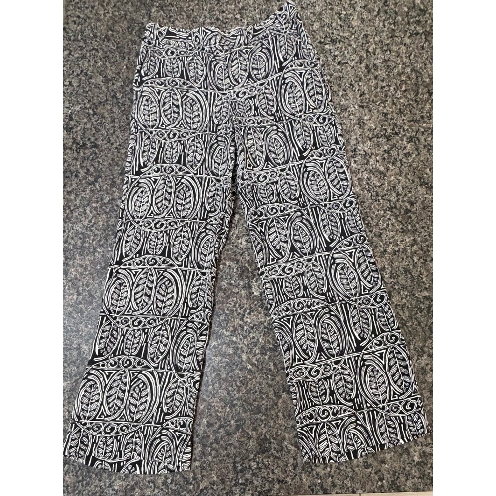 ANN TAYLOR LOFT Black White Leaf Print Wide Leg Pants Women's Size 4 High Rise